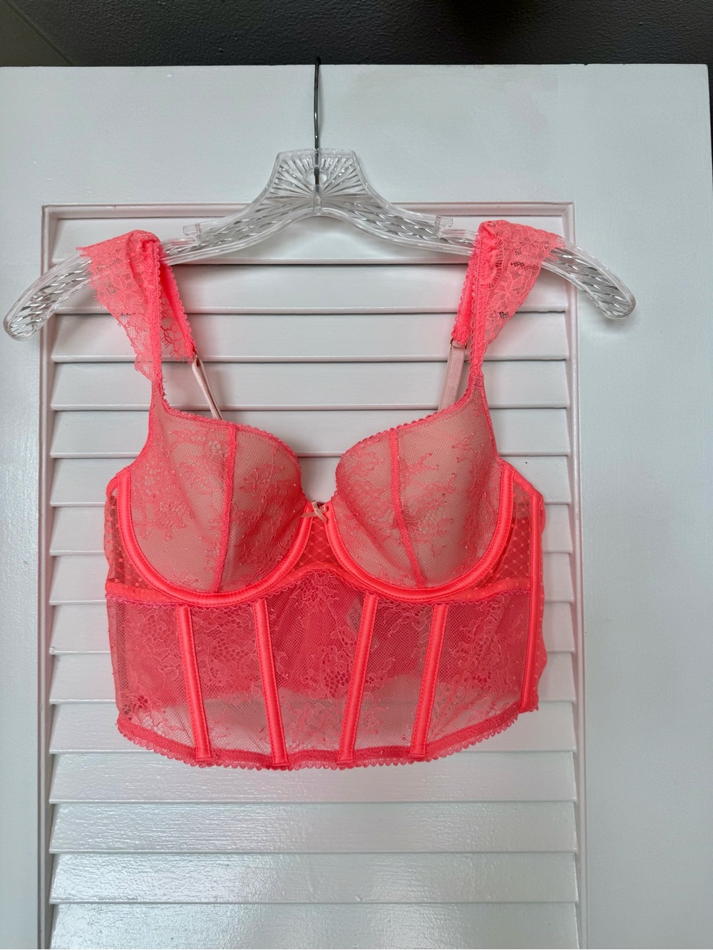 Victoria’s Secret Neon Coral Lace Bustier Bralette